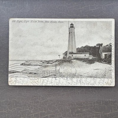 LIGHTHOUSE POSTCARD Old Light Lighthouse Point New Haven, Connecticut 1907 UNP
