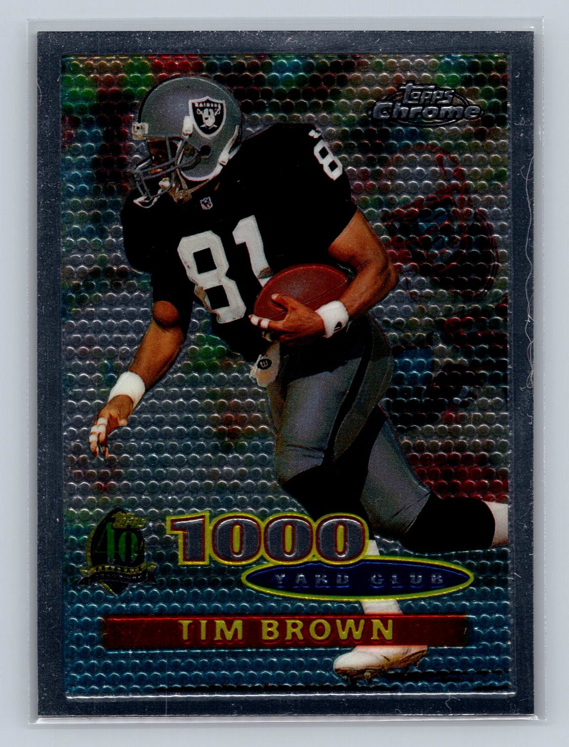 Tim Brown #95 Football Cards 1996 Topps Chrome trading card — raw and PSA graded price guide