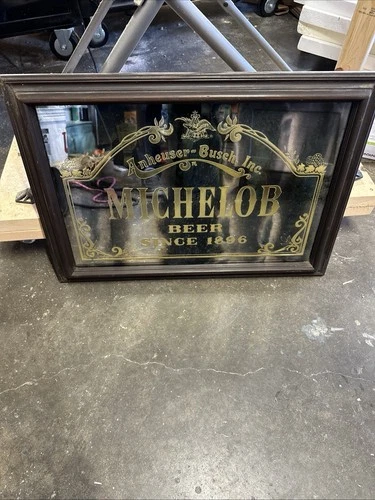 Vintage Michelob Beer Since 1896 Framed Mirror Sign Man Cave Bar Decor