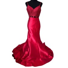 ALYCE PARIS Wine Lace Crop top Mermaid Two-Piece Gown PROM FAST SHIP