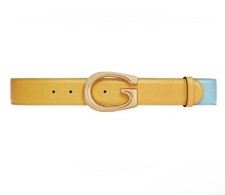 Gucci Belt 709954 G LOGO Memorable BUCKLE Two Tone Leather Belt