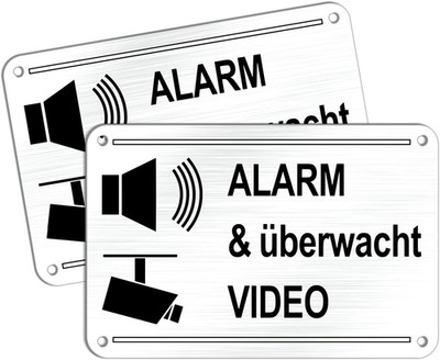 Schild Dieses Haus ist Alarm Gesichert und Video überwacht 15cm Gebürstetes Alum