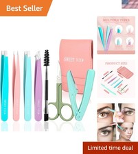 7-Piece Precision Tweezers  Eyebrow Kit with Leather Pouch - Perfect Gift Idea