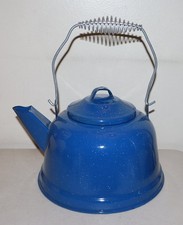 Vintage Blue Speckled Enamelware Teapot Kettl...