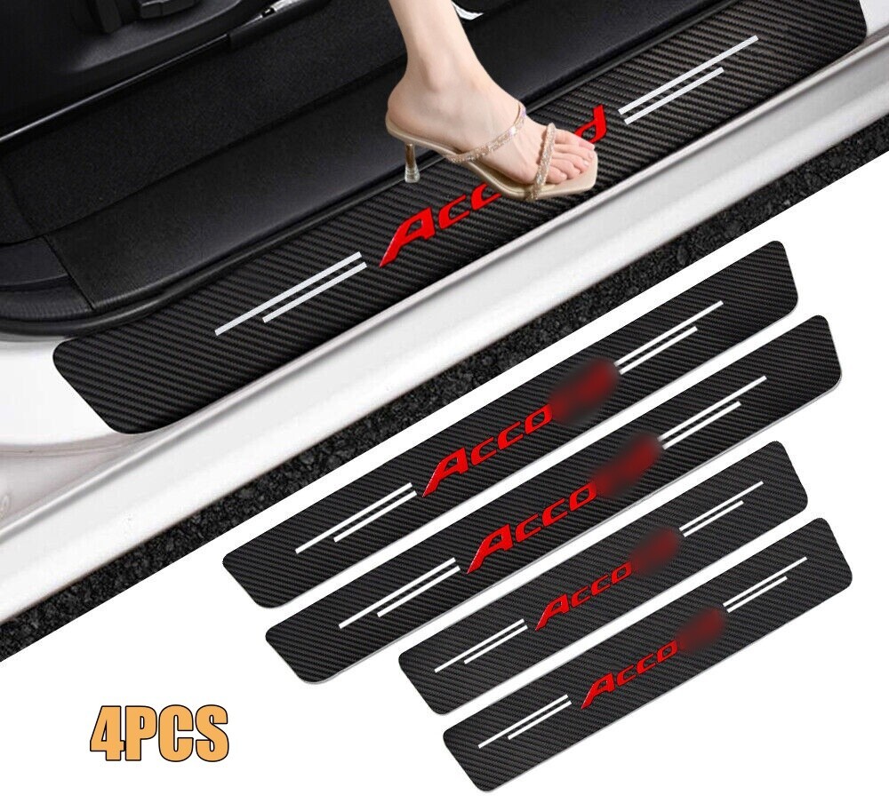 4X  for Accord Red Carbon Fiber Car Door Sill Plates Protector Cover Stickers