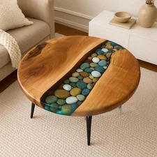 Clear Epoxy Resin Coffee Table Unique Handmade Wooden Walnut Furniture