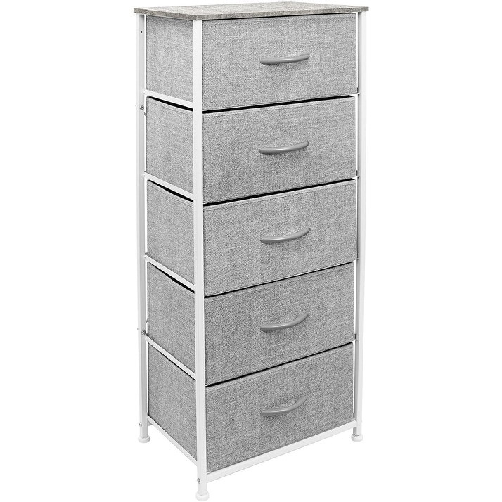 Grey 5-Drawer Tall Dresser Storage Tower for Closet Organization-image