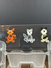 3 Handmade Quilling Pets - Orange Cat - White Dog Panda - Magnet Ready - Cute!