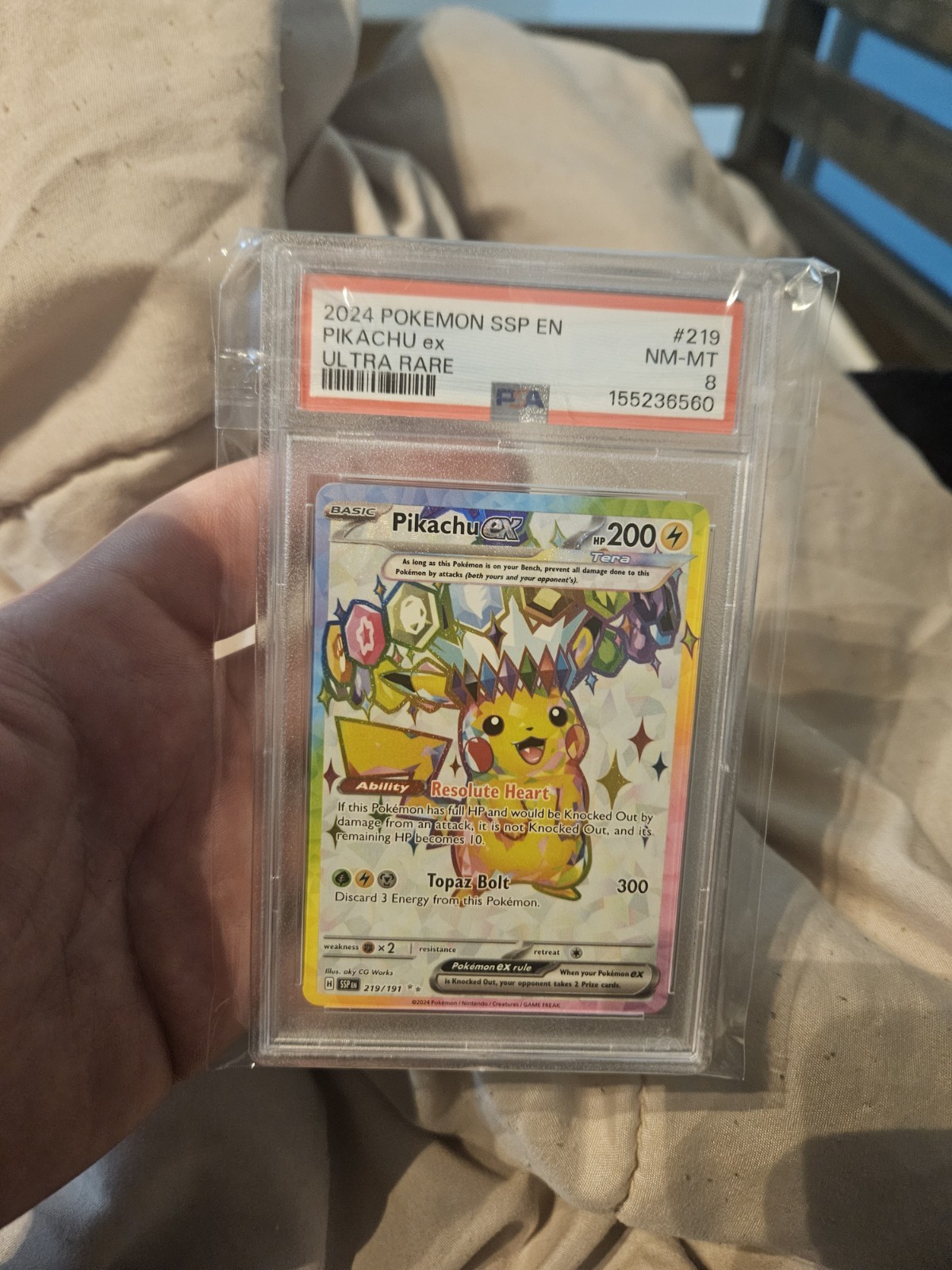 Pikachu ex 219/191 Surging Sparks Ultra Rare Holo PSA 8 Pokemon Card