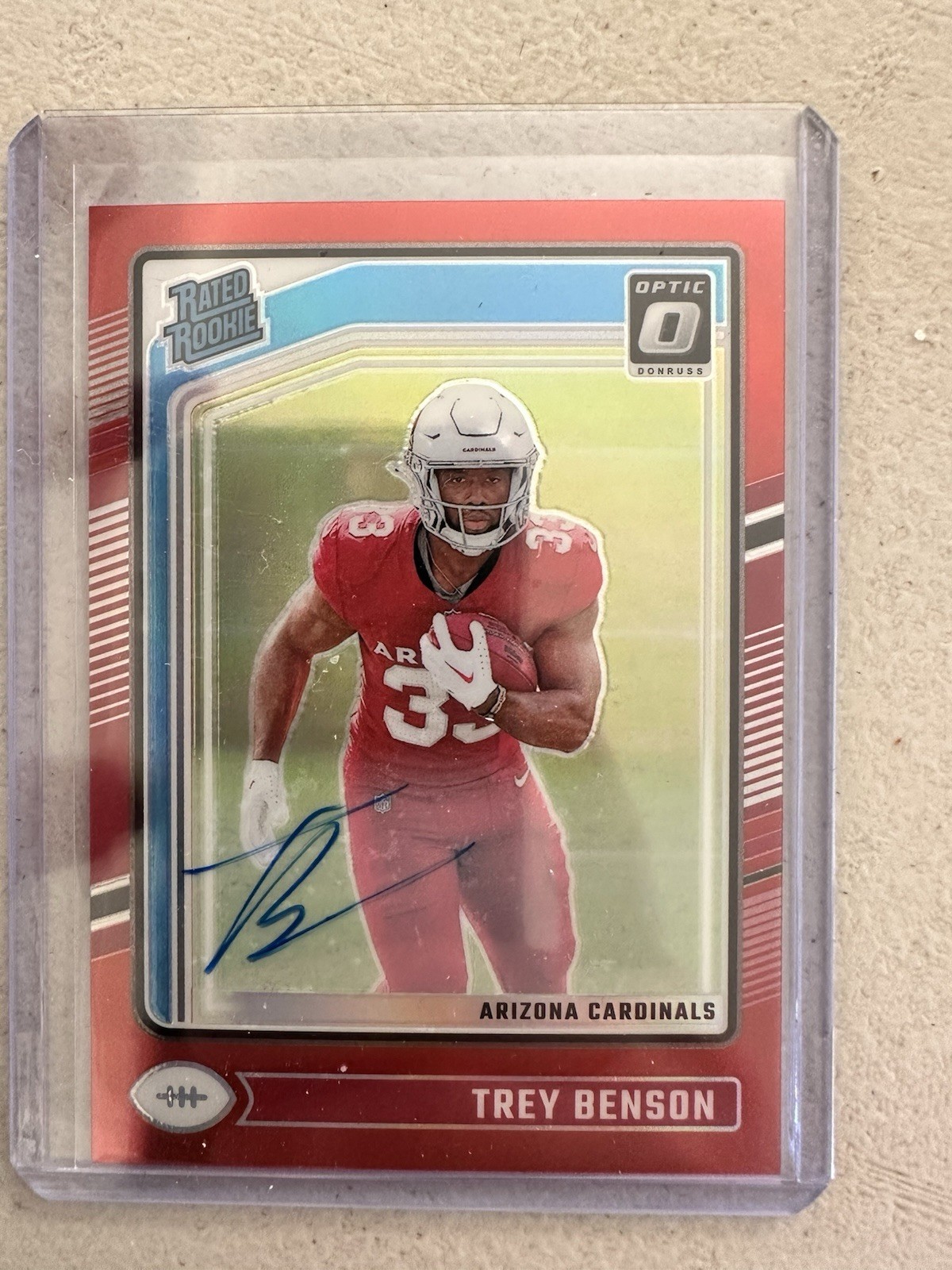 2024 Panini Donruss Optic-Rated Rookie Trey Benson 293 Red Prizm Autograph /75