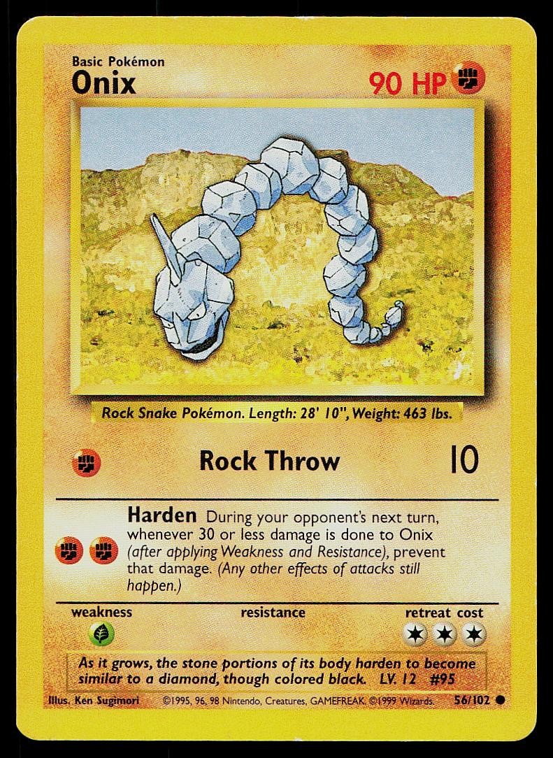 Pokemon Card Base Set Unlimited Onix 56/102 Common