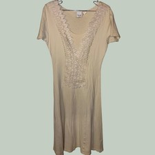 Vintage Styleworks Cream Lace Applique V-Neck Knit Midi Dress Womens Size 8