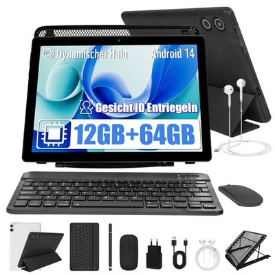 2025 10.1 inch Android 14 Tablets HD Octa-Core 10+64GB Dual Camera Black & White