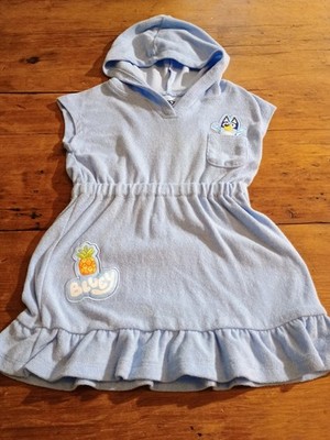 Bluey Girls  Light Blue Swimsuit Coverup Sz.4T With A Hood and A  Cute Pocket