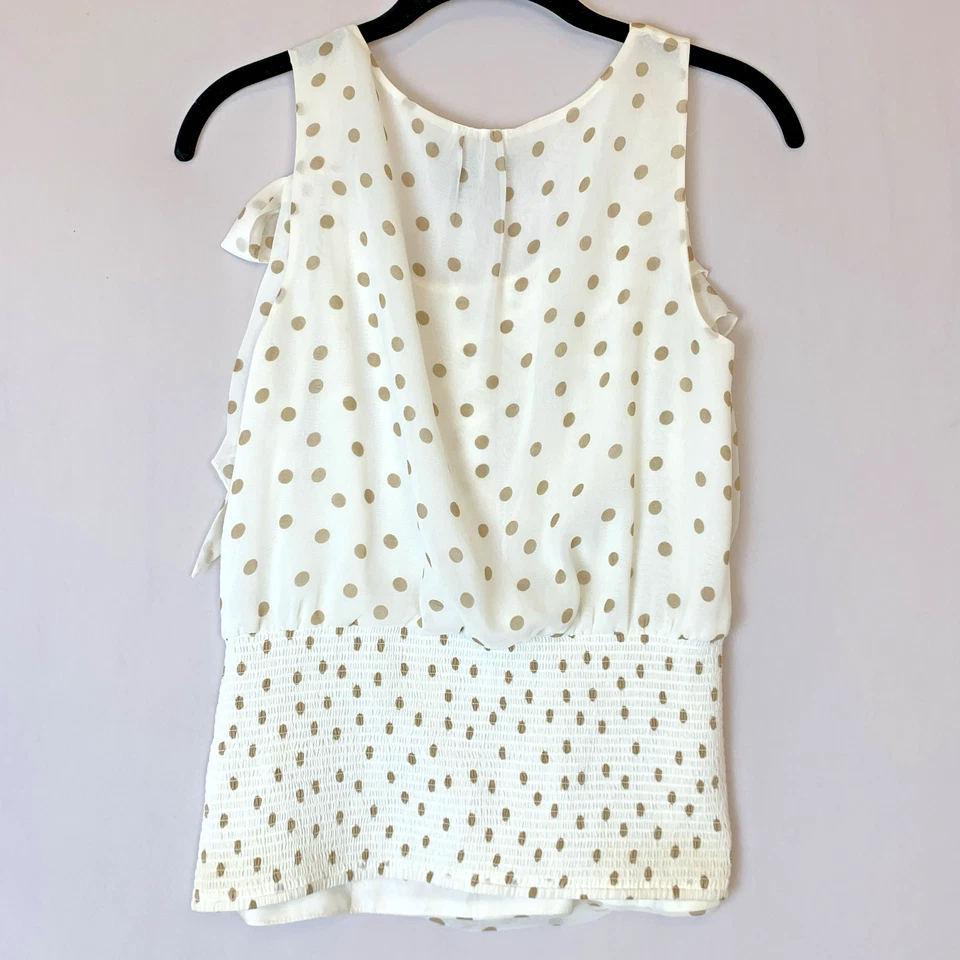 Camiseta sin mangas White House Black Market para mujer extra pequeña blanca transparente marrón lunares Foto 2 de 4