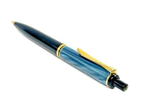 Vintage Pelikan K200 Push Ballpoint Pen Blue Marble Gold Trim Classic ~ Germany