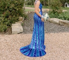 Gorgeous Jovani multi blue beaded prom dress size 0, style- 43953