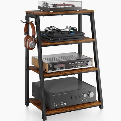 4-Tier AV Media Stand with 2 Hooks,Heavy Duty Stereo Cabinet Furniture-Large ...
