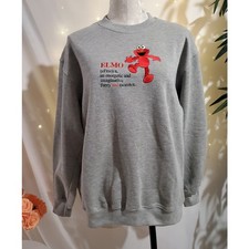 Vtg 90s Sesame Street Deadstock Elmo Sweatshirt Womens Size L Embroidered Gray