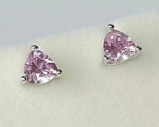 Lab Created Pink Sapphire Trillion Cut Wedding ring 14K white Gold Plated