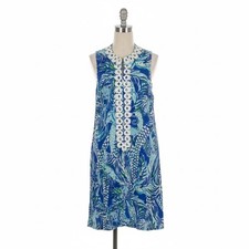 Lilly Pulitzer Jane Shift Dress Blue Resort White Canopy Chaos Lacy Neck Line 4