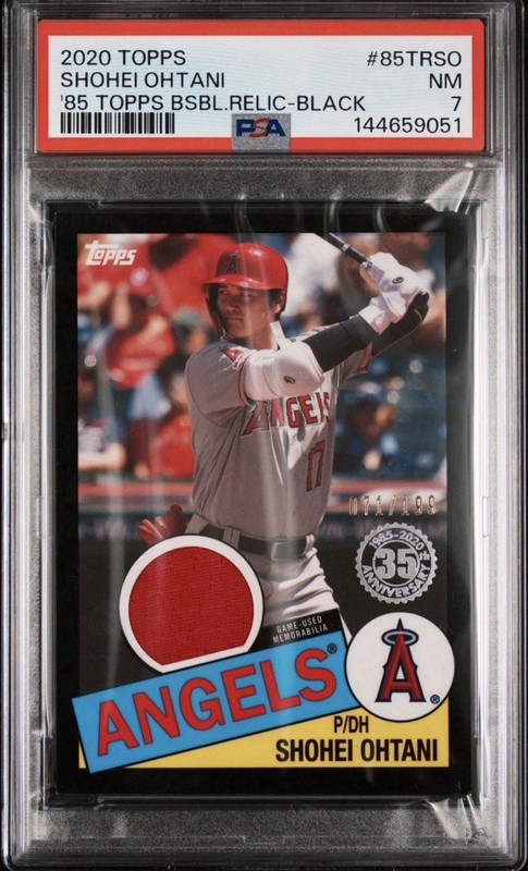TOPPS SHOHEI OHTANI 1985 BLACK GAME USED WORN PATCH JERSEY RELIC MEM GRADED PSA!