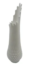 Vintage MCM Hobnail White Milk Glass Swung Stretch Vase - 15 .75”