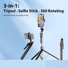 Phone Selfie Stick Travel Tripod Wireless Remote Extendable for iPhone/Android