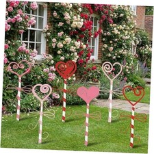6 Pcs 14.6" Valentine's Day Metal Yard Stakes Large Metal Heart Garden Stakes