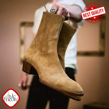 Tailored Men’s Tan Suede Chelsea Boots – Artisan Crafted Ankle Boots Cuban Heel