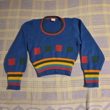 Vintage Hang Ten Sweater Striped 70s 80s USA Made Rainbow Charlie's Girls Rare