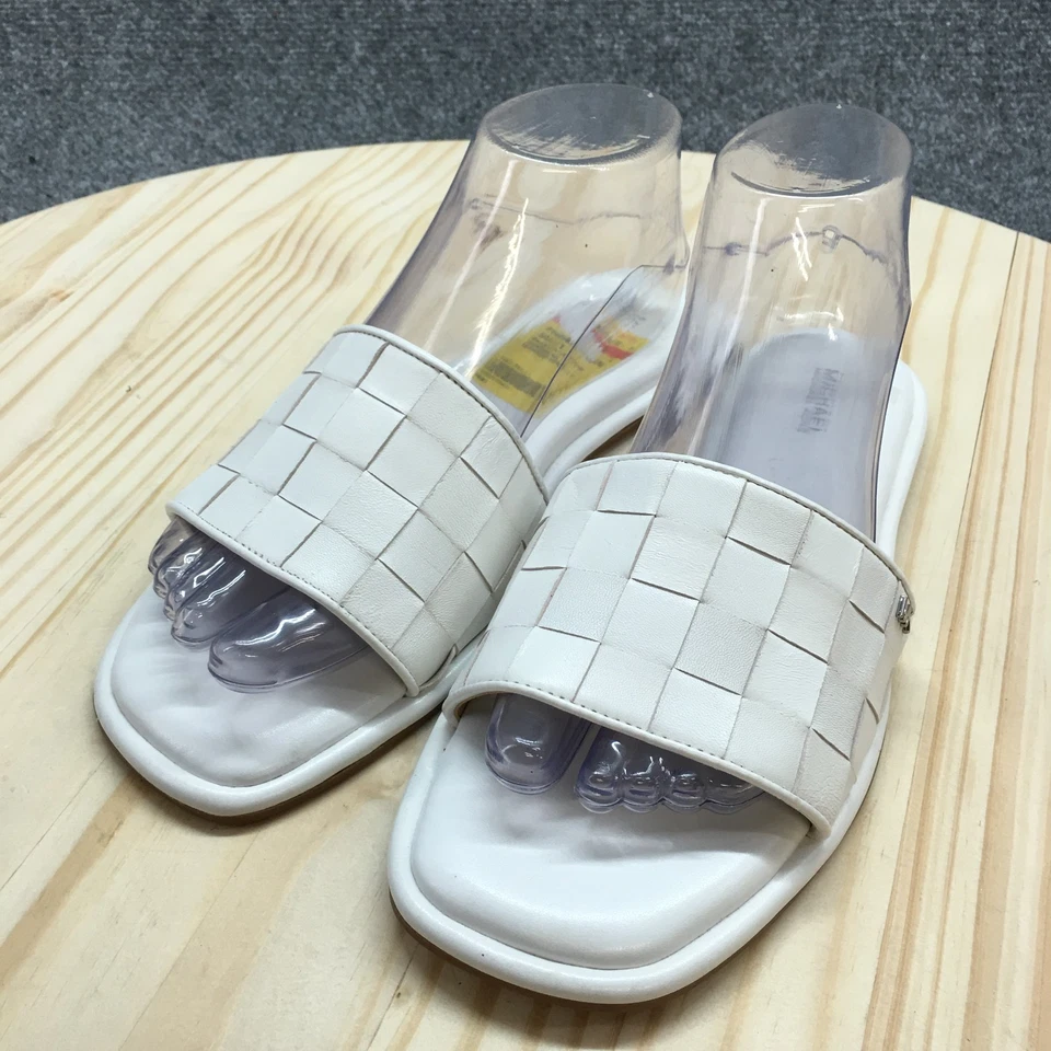 Michael Kors Sandals Womens 8 M Hayworth Slide White Woven Leather Casual NEW - Image 4 of 4