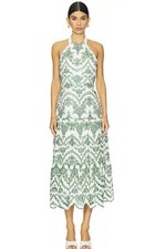 Milly Green And White Scalloped Summer dress Halter Cotton Size 6 summer
