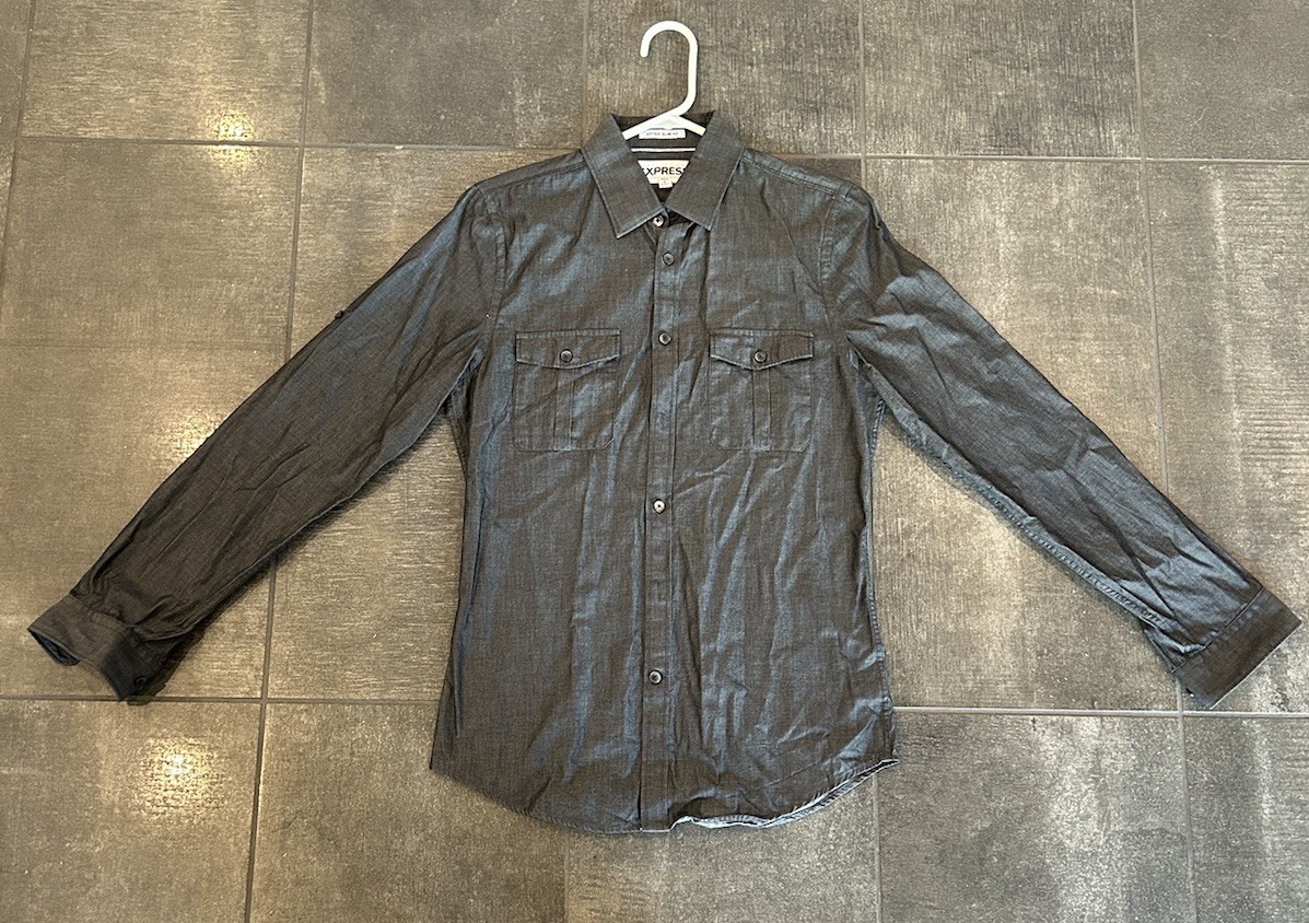 Express Extra Slim Fit Dark Gray Button Down Wome… - image 1
