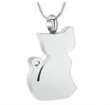 Cat Cremation Jewelry Necklace   Silver Cat Urn Pendant for Pet Ashes Memorial