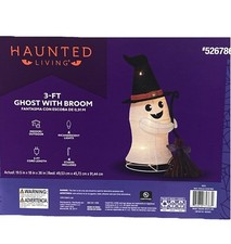 3 Ft Ghost With Broom Stick Incandescent Light Up Outdoor Halloween Decor