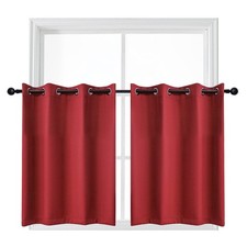 24 Inch Grommet Curtains Ture Red Blackout Window Decorative Valances for Kit...