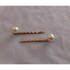 Vintage Pearl  Gold Tone Bobby Pins Hair Accessories