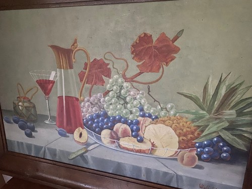 Stillleben, Früchte, Karaffe, Wein, 1951, Wulf, Öl, auf Holz, massiv, Gemälde - Bild 5 von 9