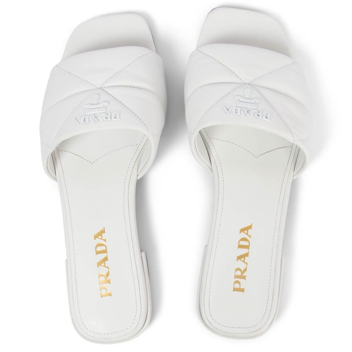 67197 auth PRADA white leather QUILTED SABOTS Sandals Shoes 67197 auth PRADA white leather QUILTED SABOTS Sandals Shoes
