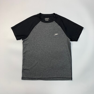 Speedo T Shirt Mens S Small Black Gray UV Sun Protection Short Sleeve  Athletic