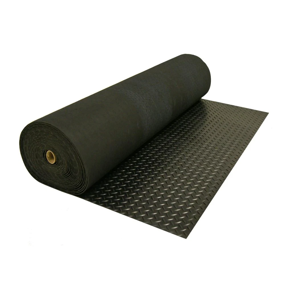 Rubber Floor Mat Diamond Plate 4 ft. x 5 ft. Garage Work Repair Shop Gym  Black