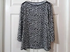 Lands' End Women's Size L (14/16) Black White Animal Print Pullover Shirt Blouse