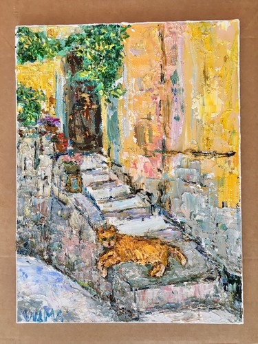 Orange Cat Impasto Oil Painting on Painting Board Original Framed Painting - Picture 6 of 8