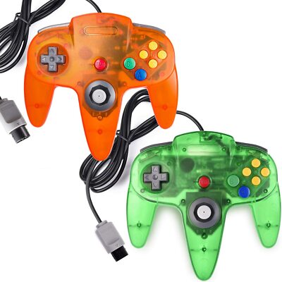 2Pack Controller Gamepad für Nintendo N64 System Konsole Transparent Orange+Grün