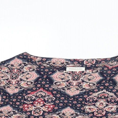 Monsoon Womens Multicoloured Geometric Cotton Basic Blouse Size S Round Neck - B - Picture 3 of 10