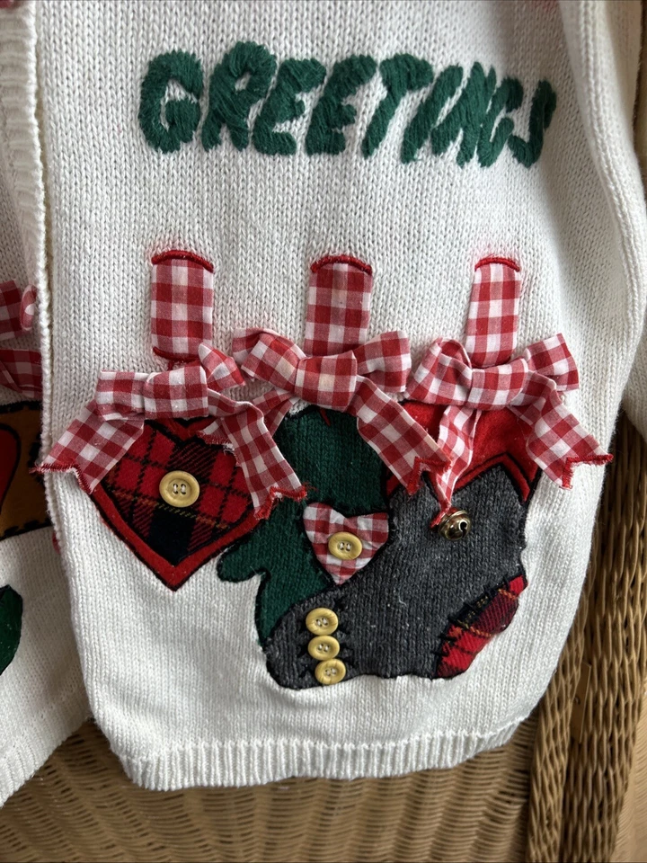 Cárdigan suéter vintage de Navidad Coquette Country Plaid Abuela Fea Foto 4 de 4