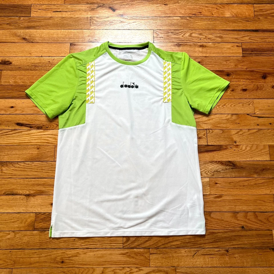 Diadora Mens Clay Crew Neck Short Sleeve Athletic T Shirt Size Small White/Green - Image 2 of 4