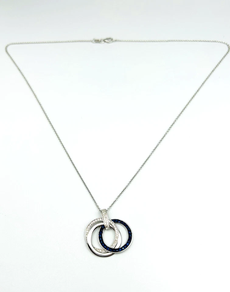Colgante circular de diamantes y zafiro azul cadena oro blanco de 14 quilates Effy Preloved $1,710 Foto 2 de 4