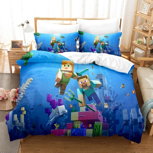 Minecraft Quilt Duvet Doon Cover Set Bedding Soft Kid Single Double Queen King - Picture 25 of 31